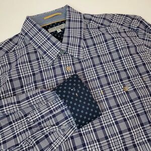 Ted Baker Shirt Mens Size‎ 4 Blue Plaid Flip Cuff Long Sleeve Office Preppy
